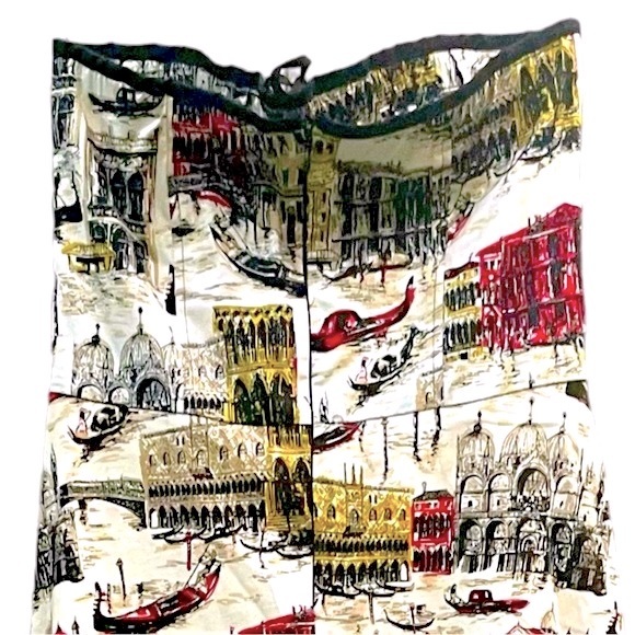 Mica Strapless Dress With Italian Cityscape Pattern. Fitted Elastic Bust. Size 6 - Picture 7 of 9